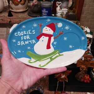 Cookies for Santa Holiday 2006 Starbucks Plate Dish 8 X 5.5 Snowman Sled Red Hat
